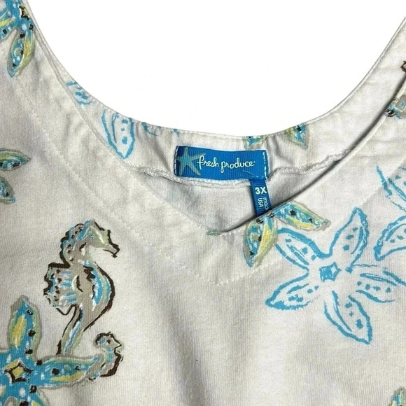 FRESH PRODUCE top ,women 3X. Boho,cottage core,White,starfish,sea horse.tank top - Picture 4 of 12